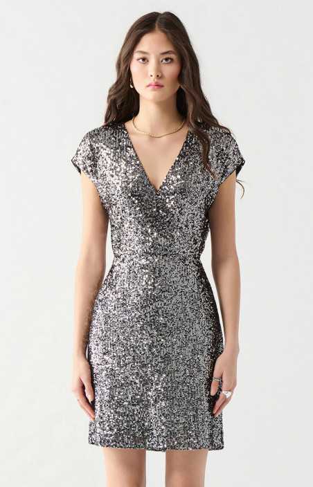 Robe portefeuille à sequins - PEWTER