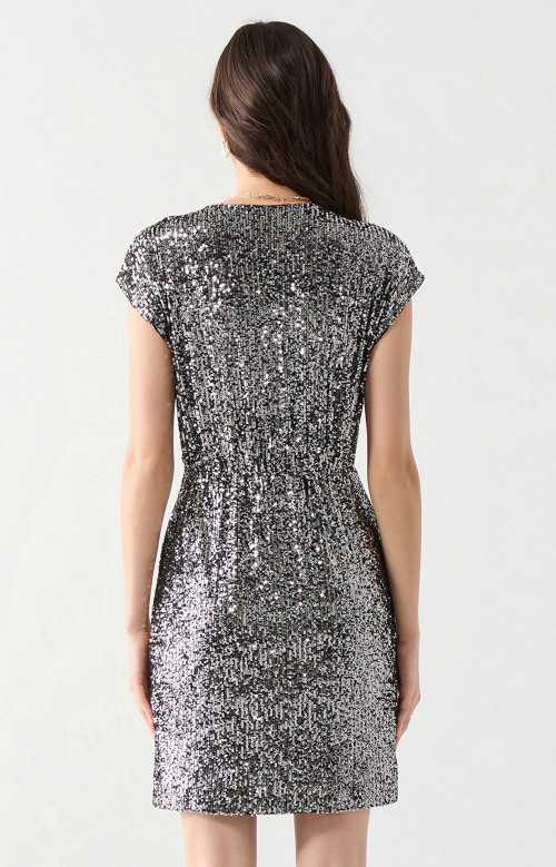 Robe portefeuille à sequins - PEWTER